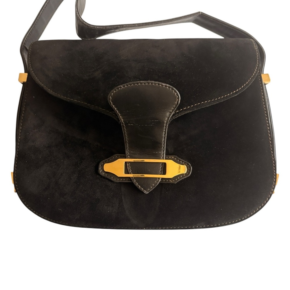 VIntage Bally Black Suede Bag with Gold Detail